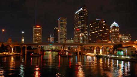 City Lights Reflecting on Water at Night wallpaper