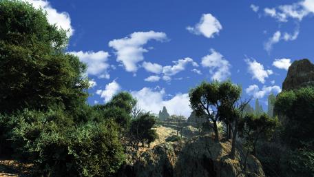 Majestic Landscape Under a Clear Blue Sky wallpaper