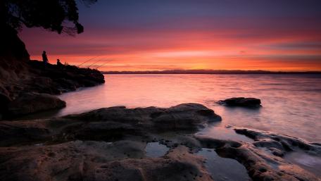 Serene Sunset at the Lake Shore wallpaper