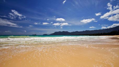 Tranquil Beach Serenity Under Clear Blue Skies wallpaper