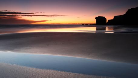 Tranquil Sunset Over Serene Beach Landscape wallpaper