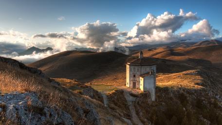 Serene Mountain Landscape with Abandoned Chapel UK wallpaper