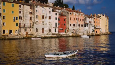 Charming Coastal Village Reflections wallpaper