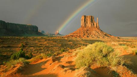 West Mitten Butte with rainbow wallpaper