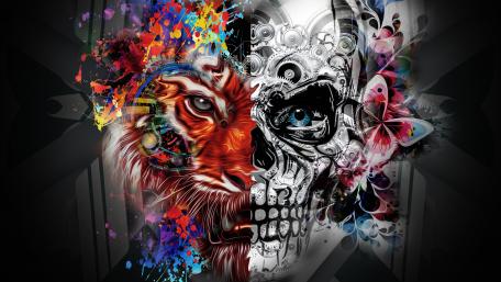 Tiger Skull Duality Fantasy Art wallpaper