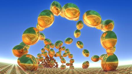 Radiant Spheres in a Dreamlike Landscape wallpaper