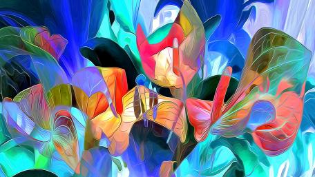 Vibrant Abstract Floral Dance in Colorful Swirls wallpaper