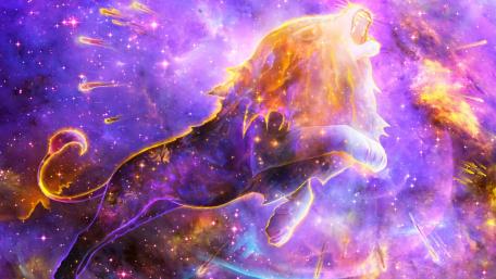 Majestic Cosmic Lion in Purple Dreamland wallpaper