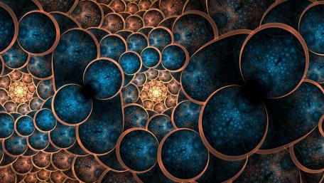 Mystical Fractal Patterns in Deep Blues and Oranges wallpaper