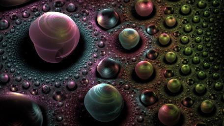 Vibrant Spheres in a Dreamlike Landscape wallpaper
