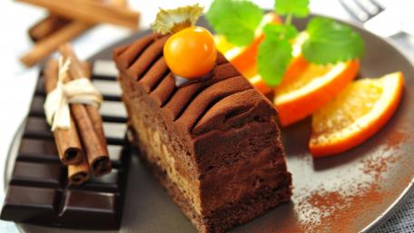 Delicious Chocolate Cake with Fresh Fruits and Spices wallpaper