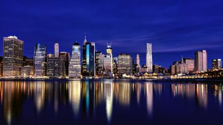Serene Cityscape at Nightlight Reflection wallpaper