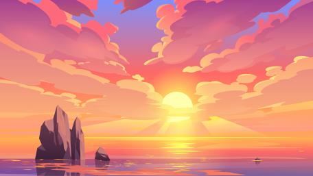 Vibrant Sunset Over Tranquil Ocean Scene wallpaper