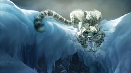 Majestic Snow Leopard in a Frozen Realm wallpaper