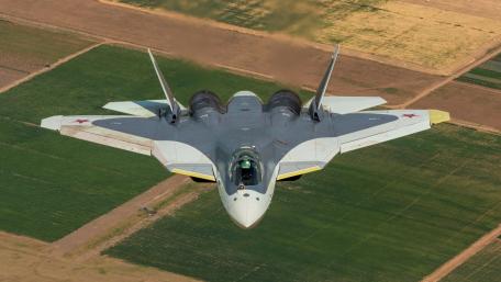 Sleek Fighter Jet Over Rolling Fields wallpaper