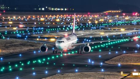 Nighttime Airport Runway Illuminations wallpaper