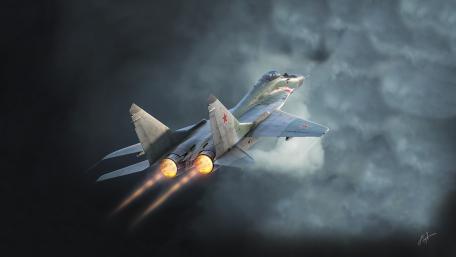 Fighter Jet Ascending into the Stormy Skies wallpaper