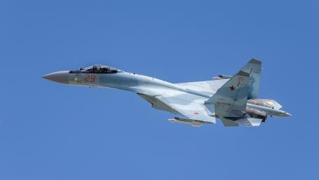 Sleek Su-35 Fighter Jet in Flight wallpaper