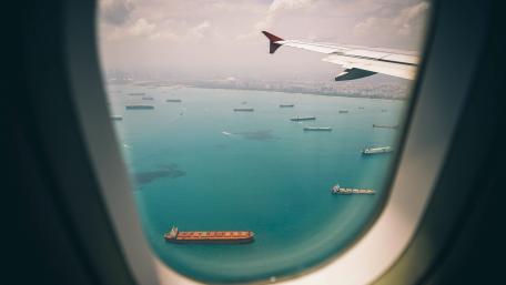 Aerial View of Tranquil Waters and Ships wallpaper