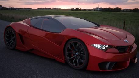 Sleek Red Sports Car Against a Serene Sunset wallpaper