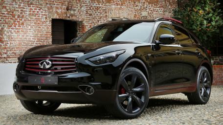 Sleek Black Infinity SUV in Urban Landscape wallpaper