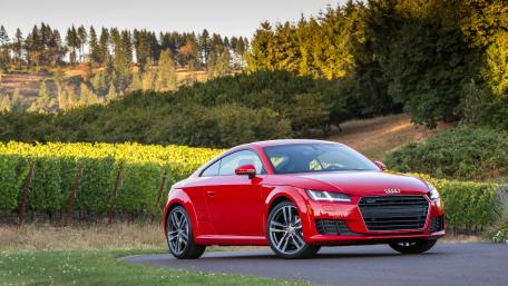 Sleek Red Audi in Lush Vineyard Scene wallpaper