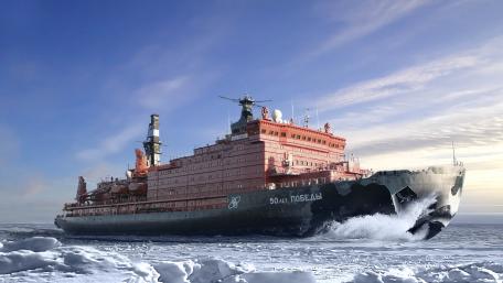 Majestic Icebreaker Navigating Arctic Waters wallpaper