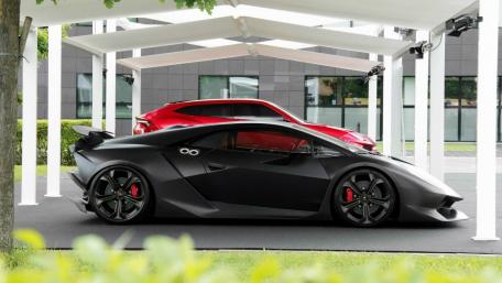 Sleek Black Lamborghini Under Modern Canopy wallpaper