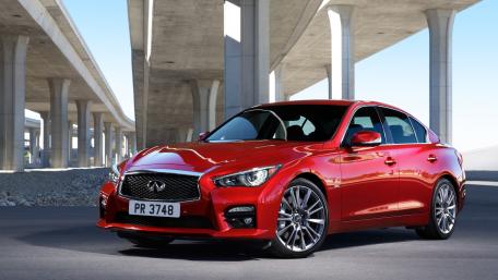 Sleek Red Sedan Under Urban Overpass wallpaper