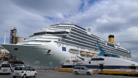 Majestic Cruise Ship Docked at Port wallpaper