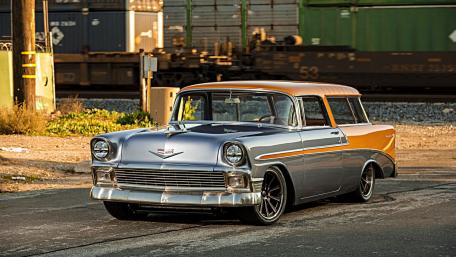 Classic Chevrolet Wagon in Urban Setting wallpaper
