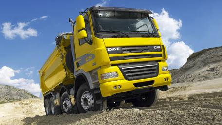 Bold Yellow DAF CF Truck in Action wallpaper