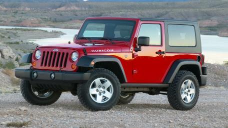 Stylish Red Jeep Rubicon on Rugged Terrain wallpaper