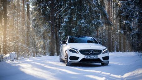 Sleek Mercedes in a Winter Wonderland wallpaper
