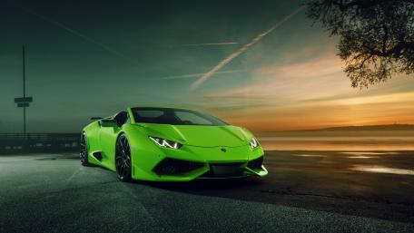 Vibrant Green Supercar at Dusk wallpaper