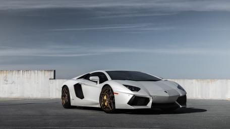 Sleek White Lamborghini on a Scenic Background wallpaper