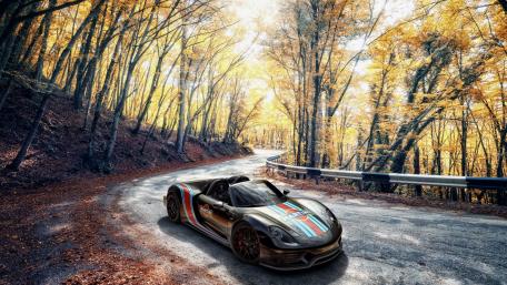 Autumn Drive with a Stunning Sports Car wallpaper