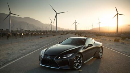 Sleek Lexus LC in a Windy Landscape wallpaper