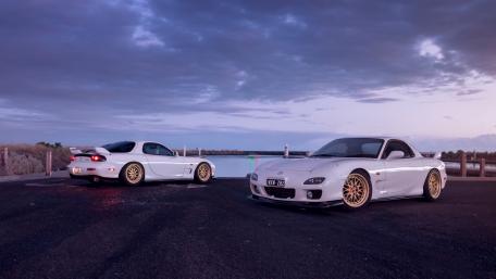 Stylish Mazda RX-7 Duo at Dusk wallpaper