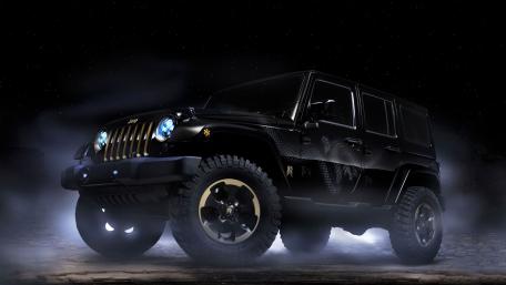 Bold Black Jeep in Mystical Foggy Setting wallpaper