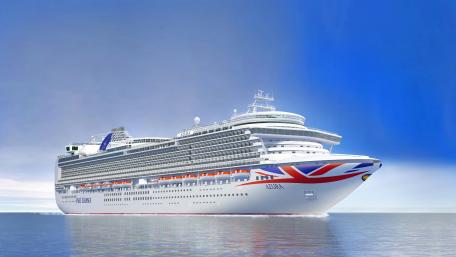Majestic Cruise Ship Gliding Through Clear Waters wallpaper