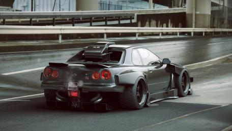 Sleek Nissan Skyline on Urban Streets wallpaper