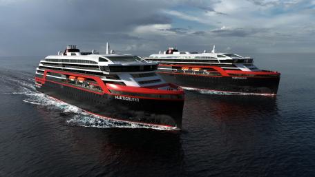 Sleek Modern Cruise Ships Sailing Together wallpaper