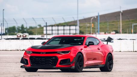 Fiery Red Camaro on the Track wallpaper
