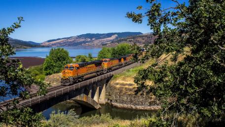 Scenic Train Journey through Lush Landscapes wallpaper