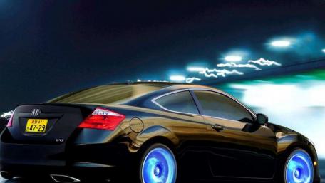 Sleek Black Car with Electric Blue Glow wallpaper