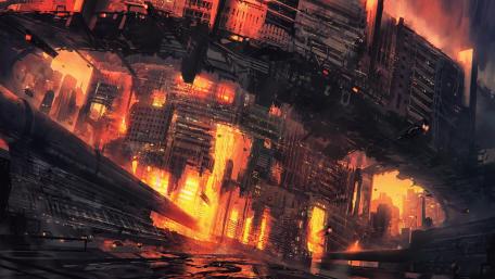 Futuristic Metropolis in Flames wallpaper