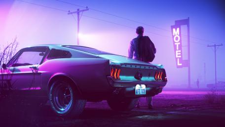Retro Wave Neon Mustang Driver wallpaper