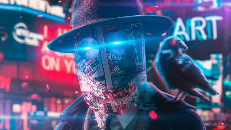 Mysterious Neon Raven Master wallpaper