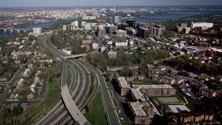 Distant View of Washington, D.C., from the Rosslyn High-Rise Neighborhood of Northern Virginia wallpaper